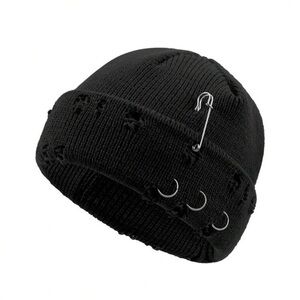 ✅Men Beanie Pin & Three-Ring Knitted Hat With Holes